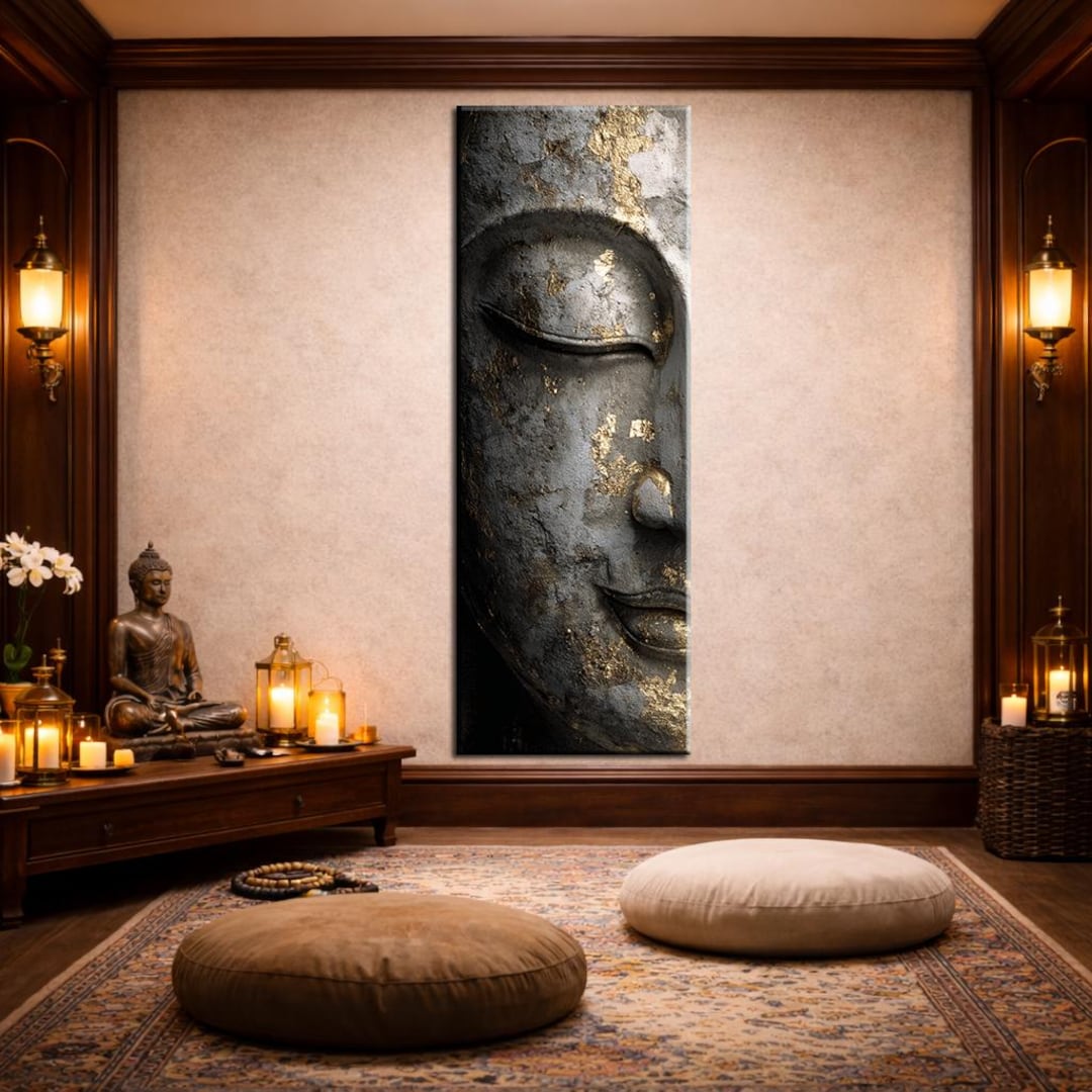 Golden Buddha Canvas Wall Art, Zen Meditation Decor, Vertical Spiritual ...