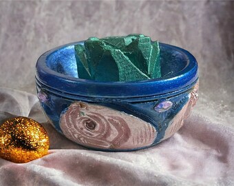 New hand carved wood pink blue flower crystals incense holder favors home decor