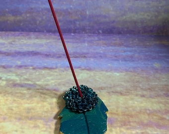 New one of a kind handmade clay leaf blue flower incense holder favors home decor