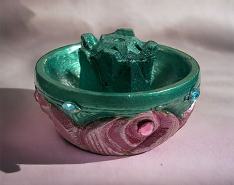 New hand carved wood pink green flower crystals incense holder favors home decor