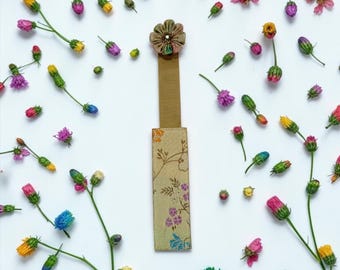 Handmade gold brocade printed fabric Kanzashi Japanese flower purple blue peach