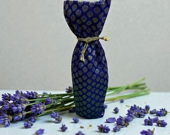 Handmade Wine Bag: Sapphire Blue Brocade, Elegant Hostess Gift