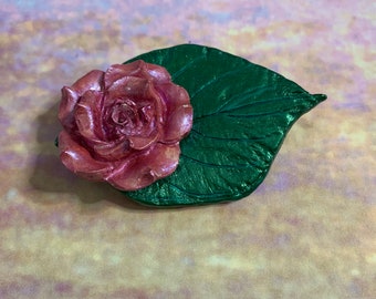 New one of a kind handmade clay leaf pink flower rose incense holder favors home decor meditation yoga zen
