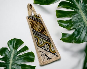 Block Print Jute Wine Bag with Glitter, Eco-Friendly Hostess Gift