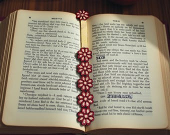 Handmade embroidered dark red and gold bookmark metallic thread