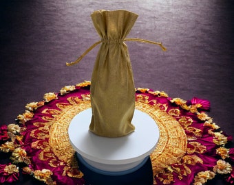 Handmade Gold Brocade Wine Bag: Floral Sari Fabric Hostess Gift