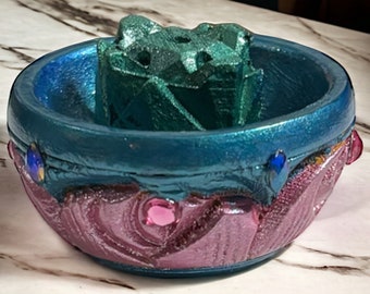 New hand carved wood pink blue flower crystals incense holder favors home decor