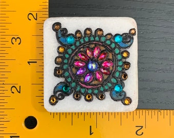 Hand-Painted Floral Rhinestone Marble Magnet, Elegant Gift