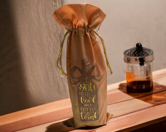Hand Block Printed Wine Bag: Shimmery Orange Gold, Hostess Gift