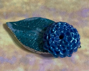 Handmade Clay Leaf Incense Holder, Blue Chrysanthemum Decor