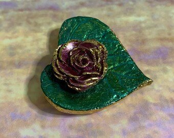 Handmade Clay Leaf Incense Holder, Pink Gold Rose Decor