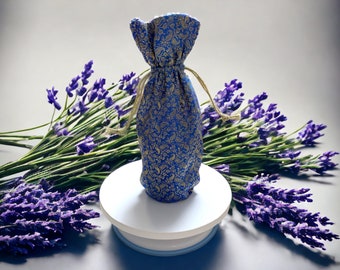 Cornflower Blue Wine Bag handmade Banaras sari fabric woven brocade paisleys gift bag Hostess gift favors reusable