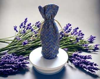 Handmade Cornflower Blue Wine Bag: Banaras Brocade, Paisley Gift