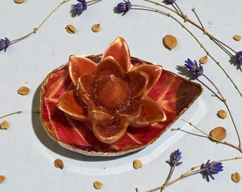 New one of a kind handmade flowers leaf trinket dish ring holder mothers day