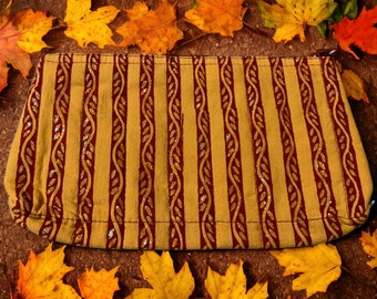 Yellow and red cotton makeup toiletry travel vanity zipper bag block print glitter
