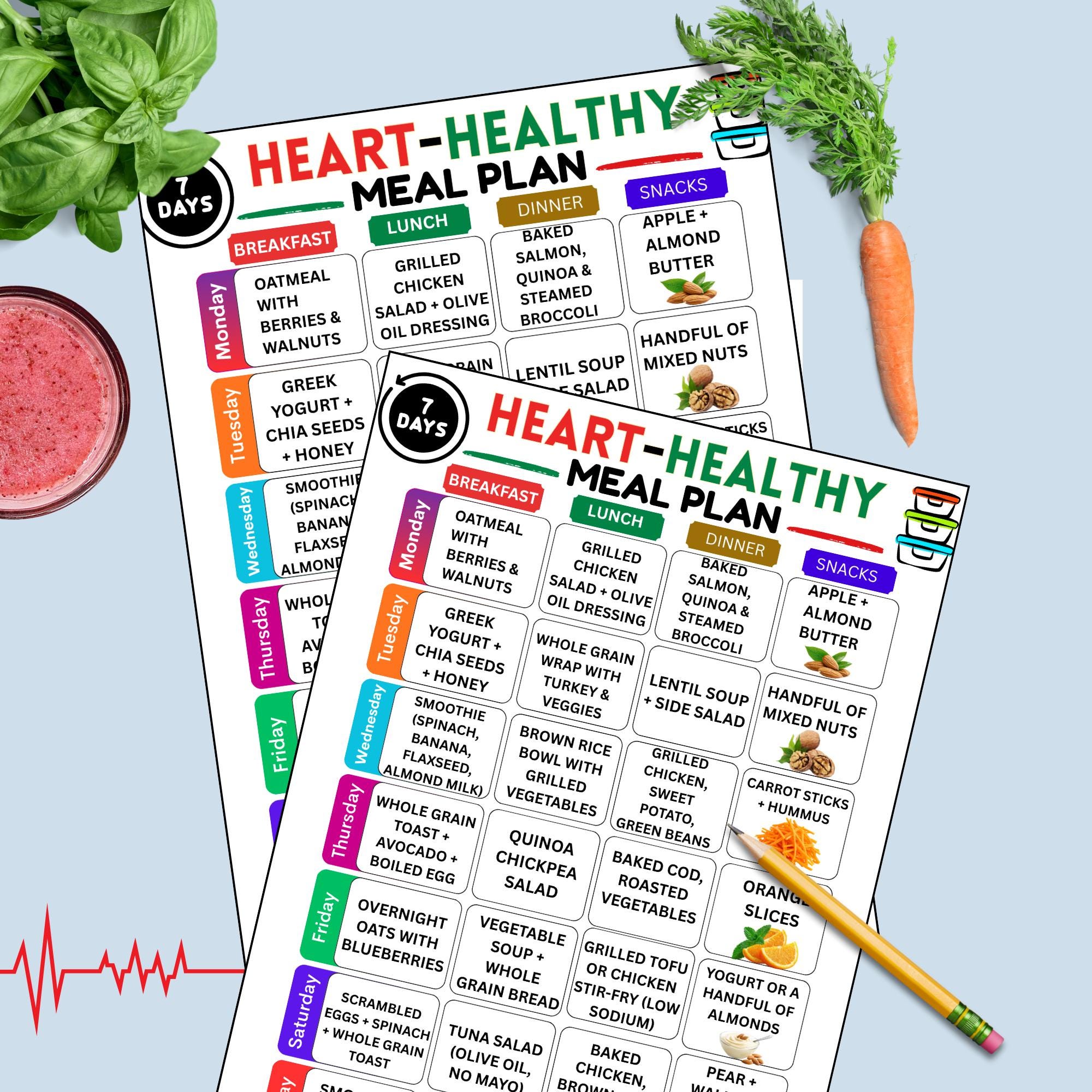 Heart Healthy Diet 7 Day Meal Plan Printable PDF Cardiac Meals Low ...