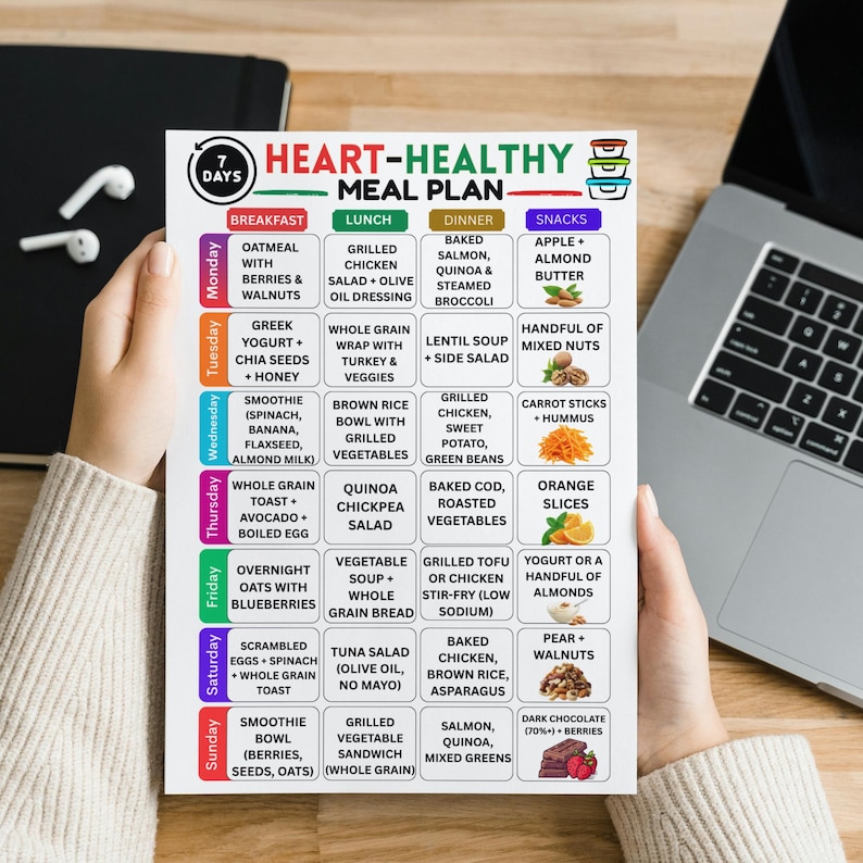 Heart Healthy Diet 7 Day Meal Plan Printable PDF Cardiac Meals Low ...
