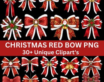 Bundel met rode kerststrikken in PNG-formaat | Meer dan 30 rode strikken clipart | Coquette kerststrik PNG | Feestelijke linten clipart | Transparante PNG's (300 DPI)