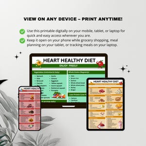 Heart healthy meal plan printable wall decor showing heart healthy snacks, healthy recipes, and cardiac diet guidance.