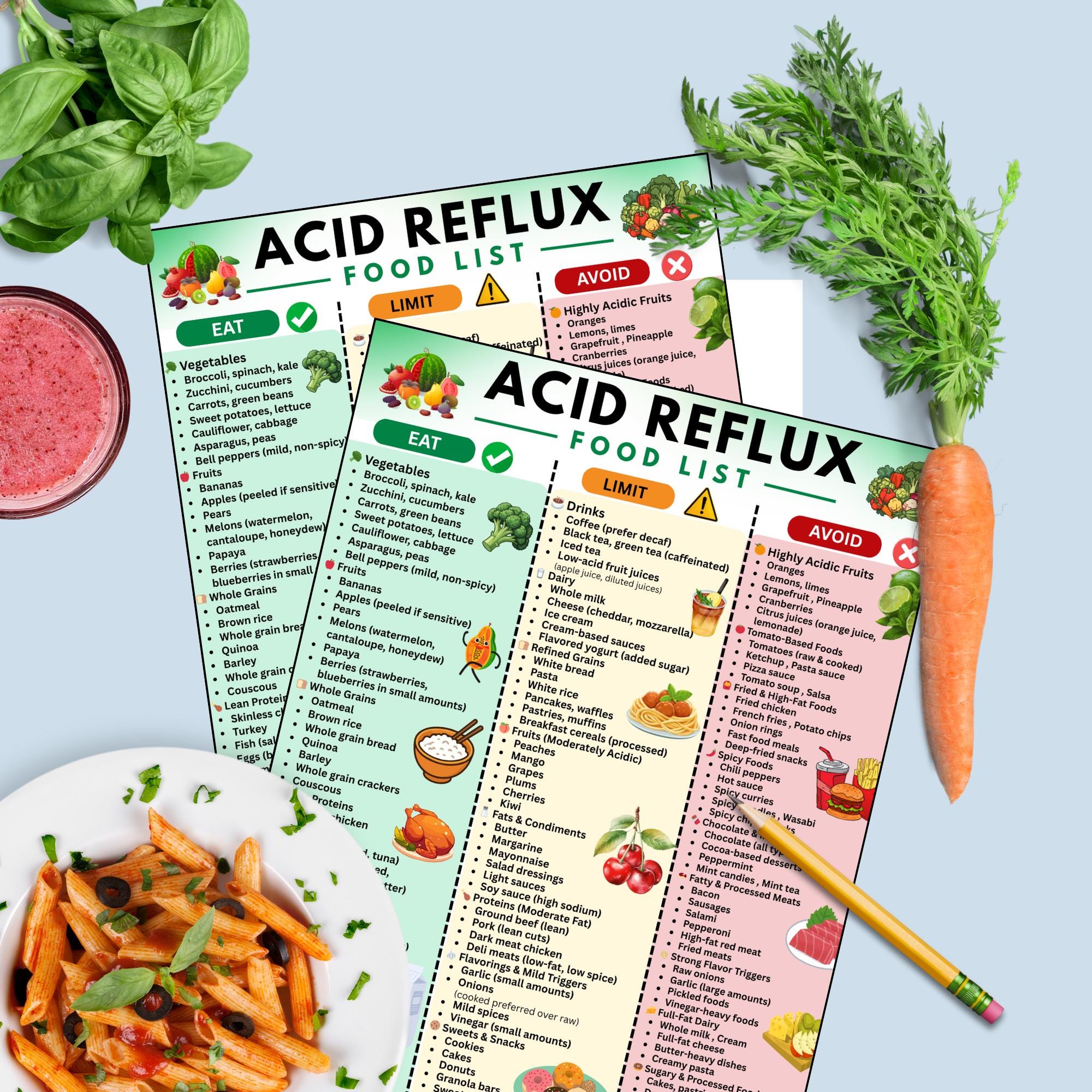 Gerd Avoid Food Acid Reflux Food List Printable Chart, GERD Diet Grocery Guide, Low ...