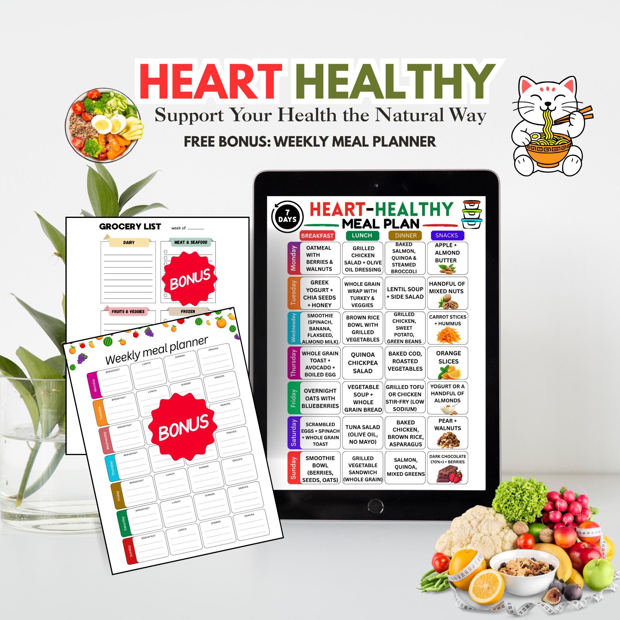 Heart Healthy Diet 7 Day Meal Plan Printable PDF Cardiac Meals Low ...