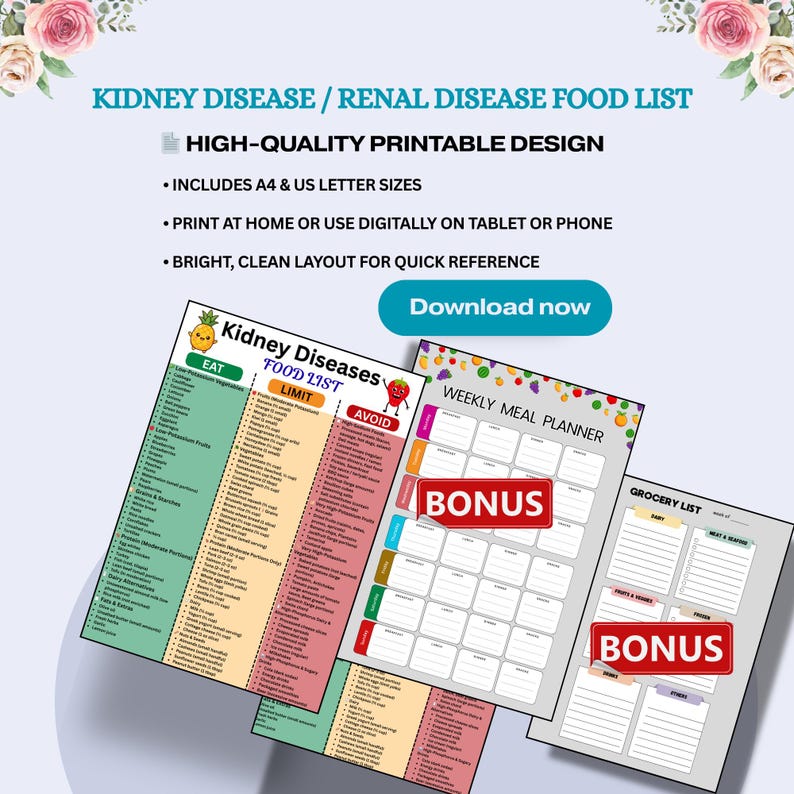 Kidney Disease Food List Printable PDF, Renal Diet Food List, Kidney ...