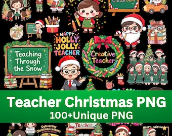 Teacher Christmas png Bundle | 100+ Retro Xmas Teacher png | Jolly Holiday Classroom Designs | Cute Teacher Sublimation | Digital Download