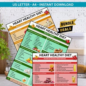 Low cholesterol diet printable poster with heart healthy foods list organized into enjoy, limit, and avoid sections for heart disease support.
