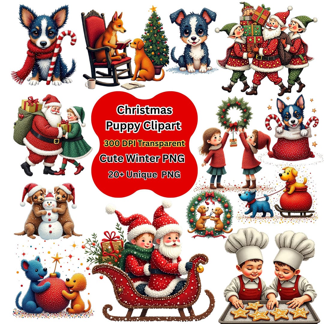 Christmas Puppy Clipart PNG Set • Holiday Dog Stickers (300 DPI) - Etsy