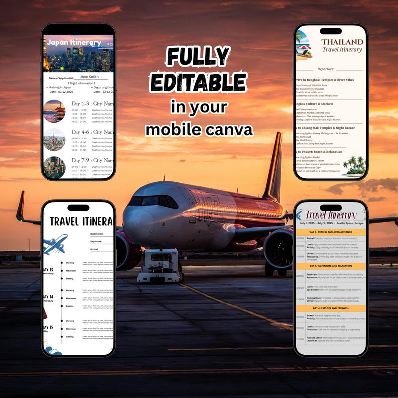 Editable Travel Itinerary Template Bundle | Canva Planner & Guide - Etsy
