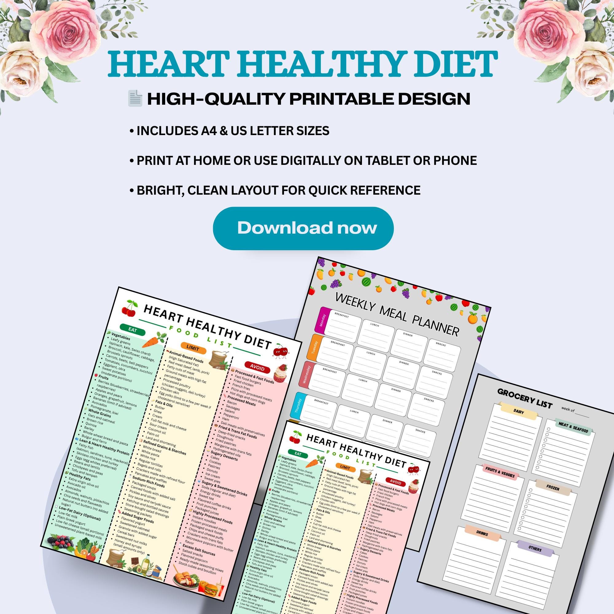 Heart Healthy Diet Food List Printable | Heart Healthy Food Chart, Low ...