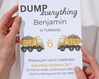Invitación de cumpleaños de tractor: temática de construcción, plantilla editable (descarga digital)