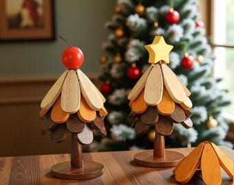 Set di sottopentola per albero di Natale, sottobicchieri in legno per albero di Natale, sottobicchieri resistenti al calore e resistenti al calore, sottobicchieri e presine per le feste
