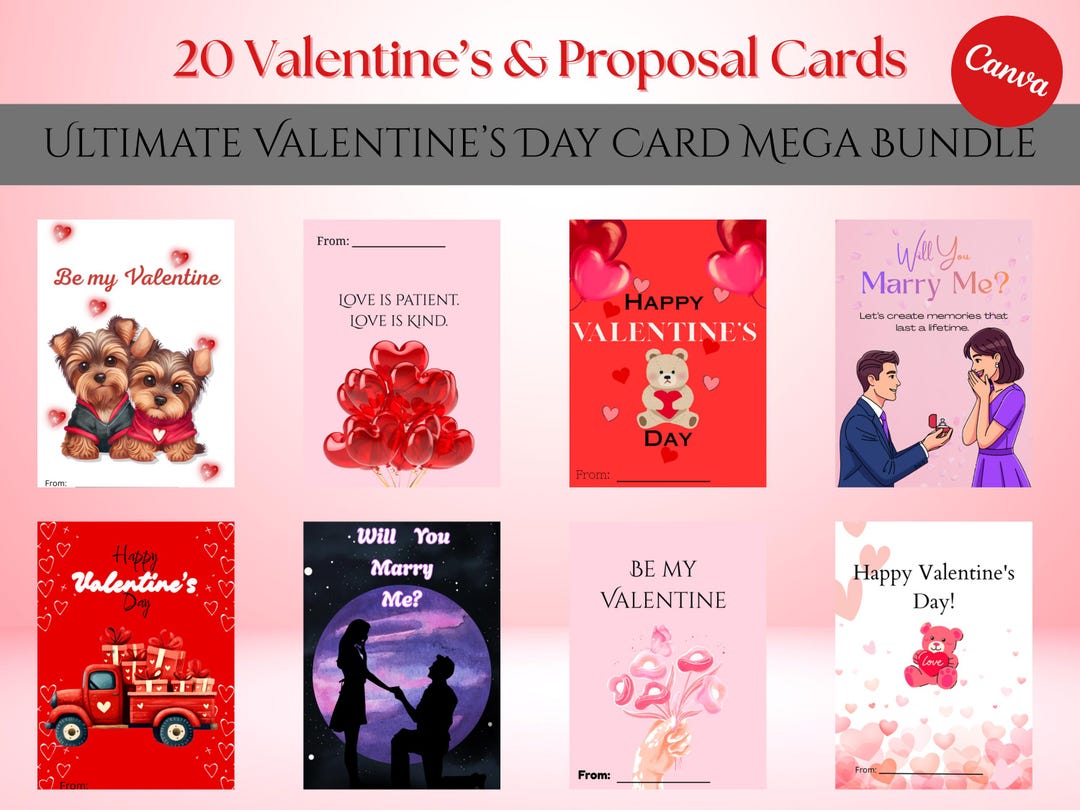 Ultimate Valentine’s Day Card Mega Bundle | 20 Printable Valentine ...