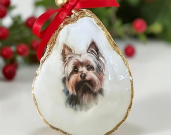 Yorkie Christmas Ornament, Yorkshire Terrier Dog Ornament, Handmade Oyster Shell, Christmas Dog Lover Gift