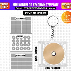 3x Mini Album CD Schlüsselbund Vorlage Canva Bearbeitbar | CD Hülle Vorderseite & Rückseite | 8,5 x 11 druckbare Cd Vorlage | Mini-Fotoalbum-Svg Png Pdf
