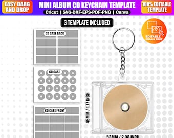 3xミニアルバムCDキーホルダーテンプレートCanva編集可能 | CDケース