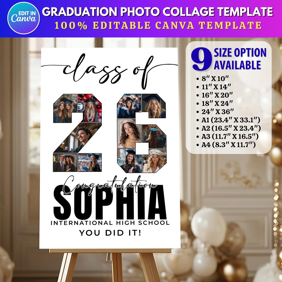 Graduation Photo Collage TEMPLATE Class of 2026 | Personalized Gift for ...
