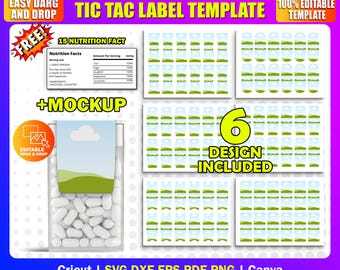 6x modello di etichetta Tic Tac SVG / involucro adesivo alla menta da 1 oz / file modificabile Canva Drag & Drop per bomboniere Cricut