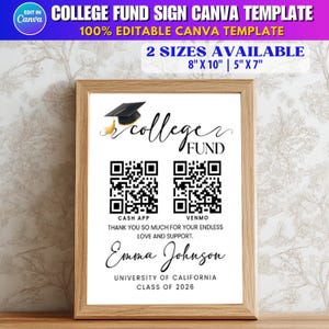 College Fund Sign | Graduation QR Code Sign Printable | Graduation Venmo Sign Template | Modern Minimalist Graduation Donation Fund DIY |