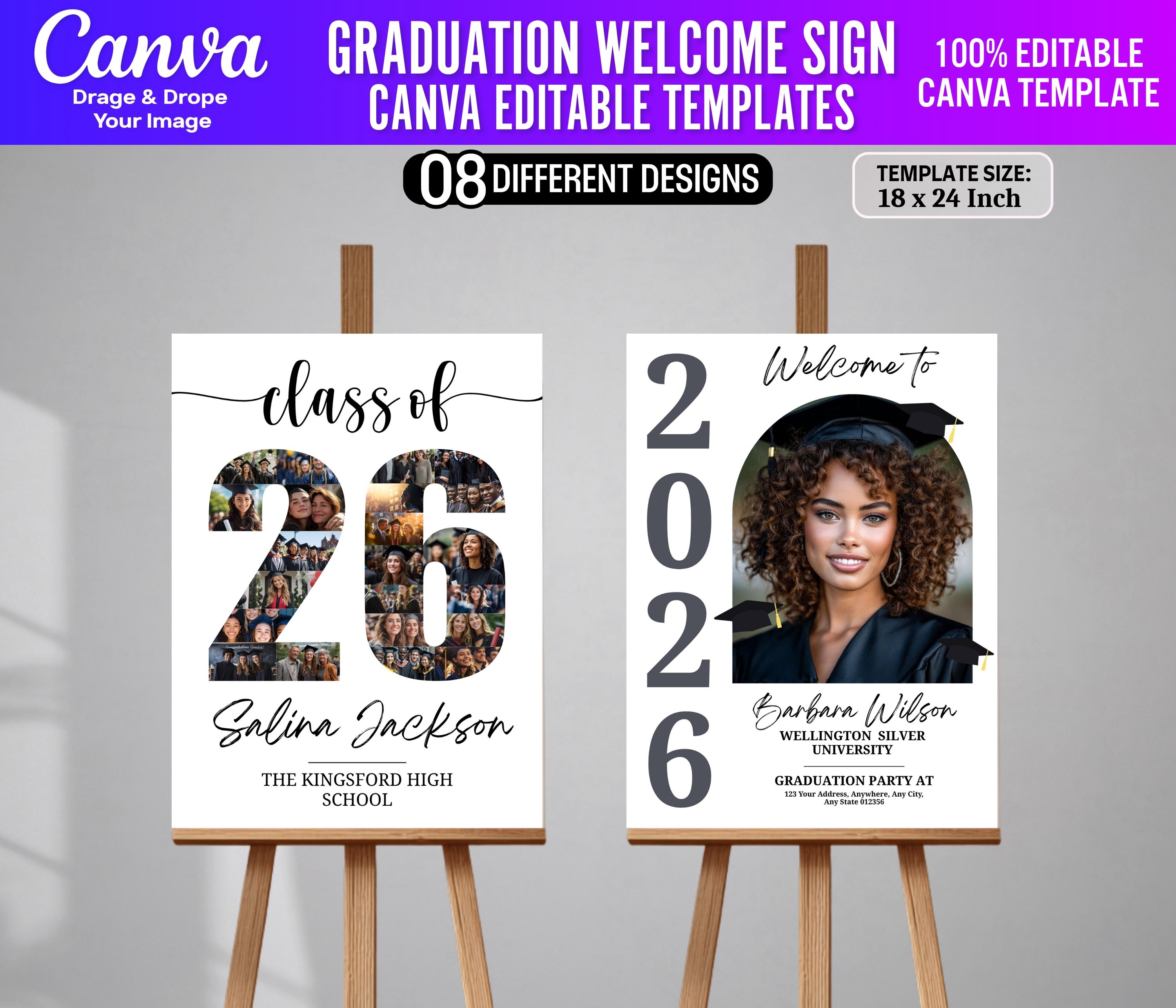 8x Graduation Welcome Sign Canva Editable Templates | 2026 Grad Party ...