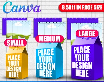 ミルクボックステンプレートSVGバンドル3個 | ミルクカートンギフトボックスカットファイル | Cricut DIY用ドラッグ＆ドロップギフトボックステンプレート