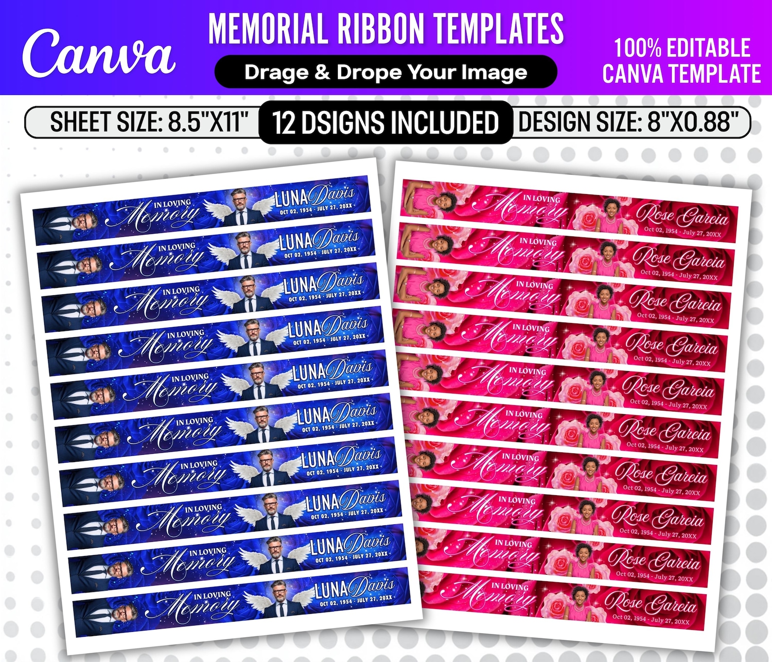 12x in Loving Memory Ribbon Templates | Rest in Peace Funeral Designs ...