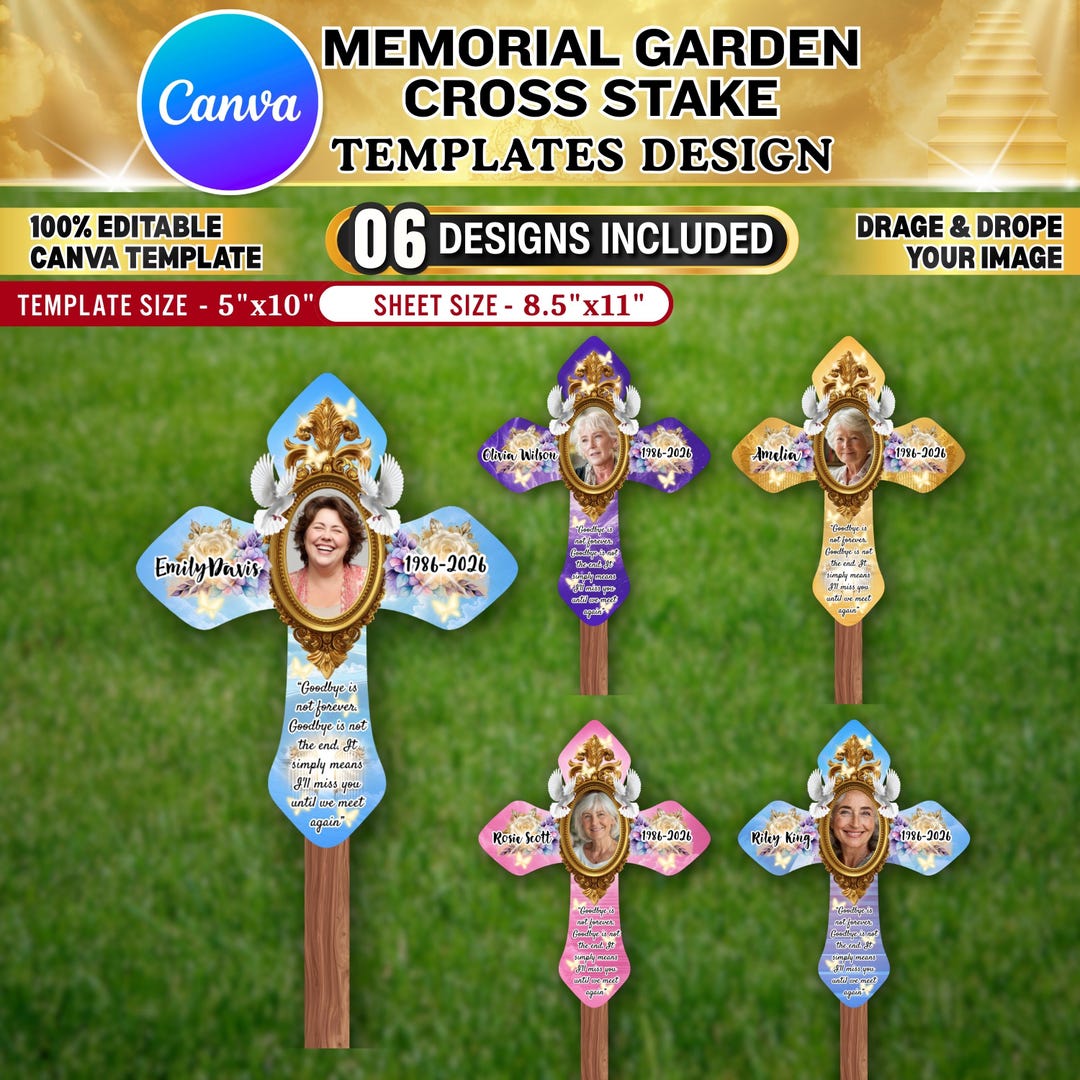 6x Memorial Garden Cross Stake Templates | Floral Metal Cross Designs ...