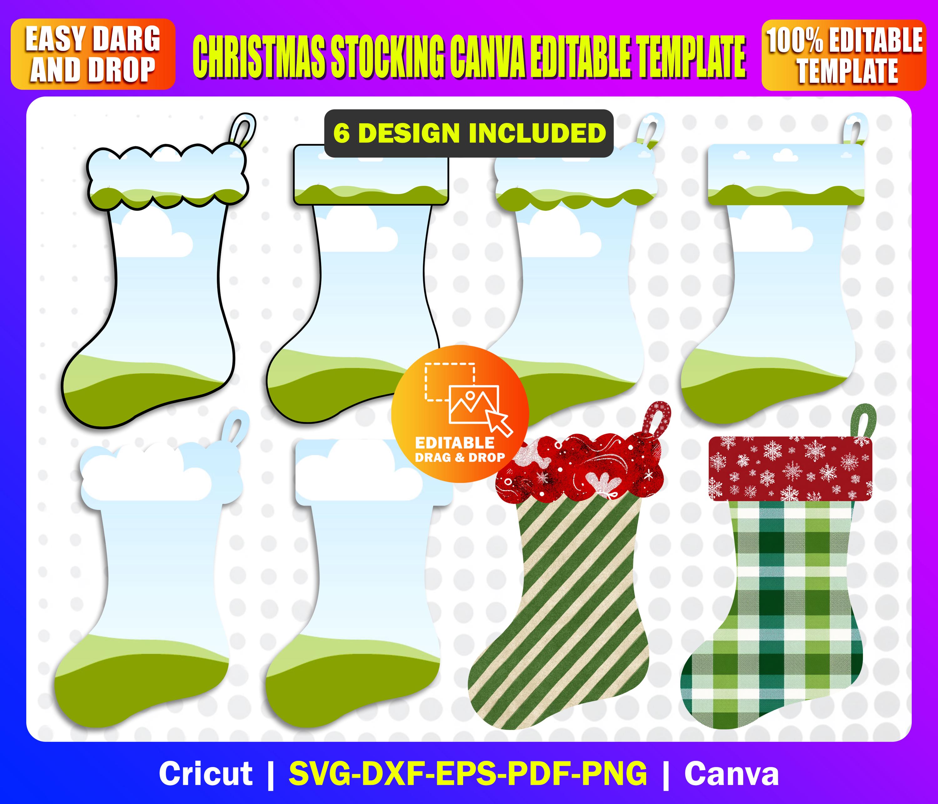Stocking Cap Editable 6x Christmas Stocking Template Bundle | Editable Canva Frame for ...