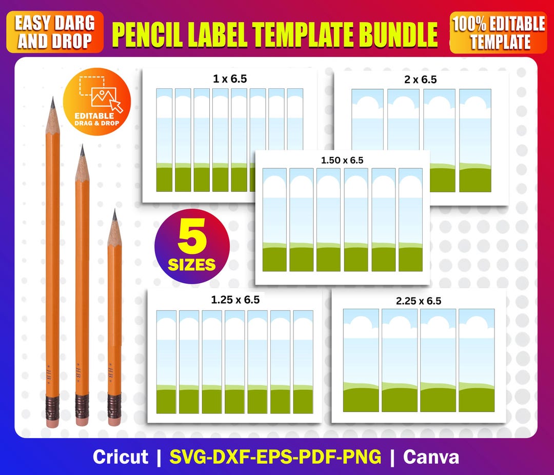 5x Editable Pencil Label Template Bundle | Back to School DIY Design ...