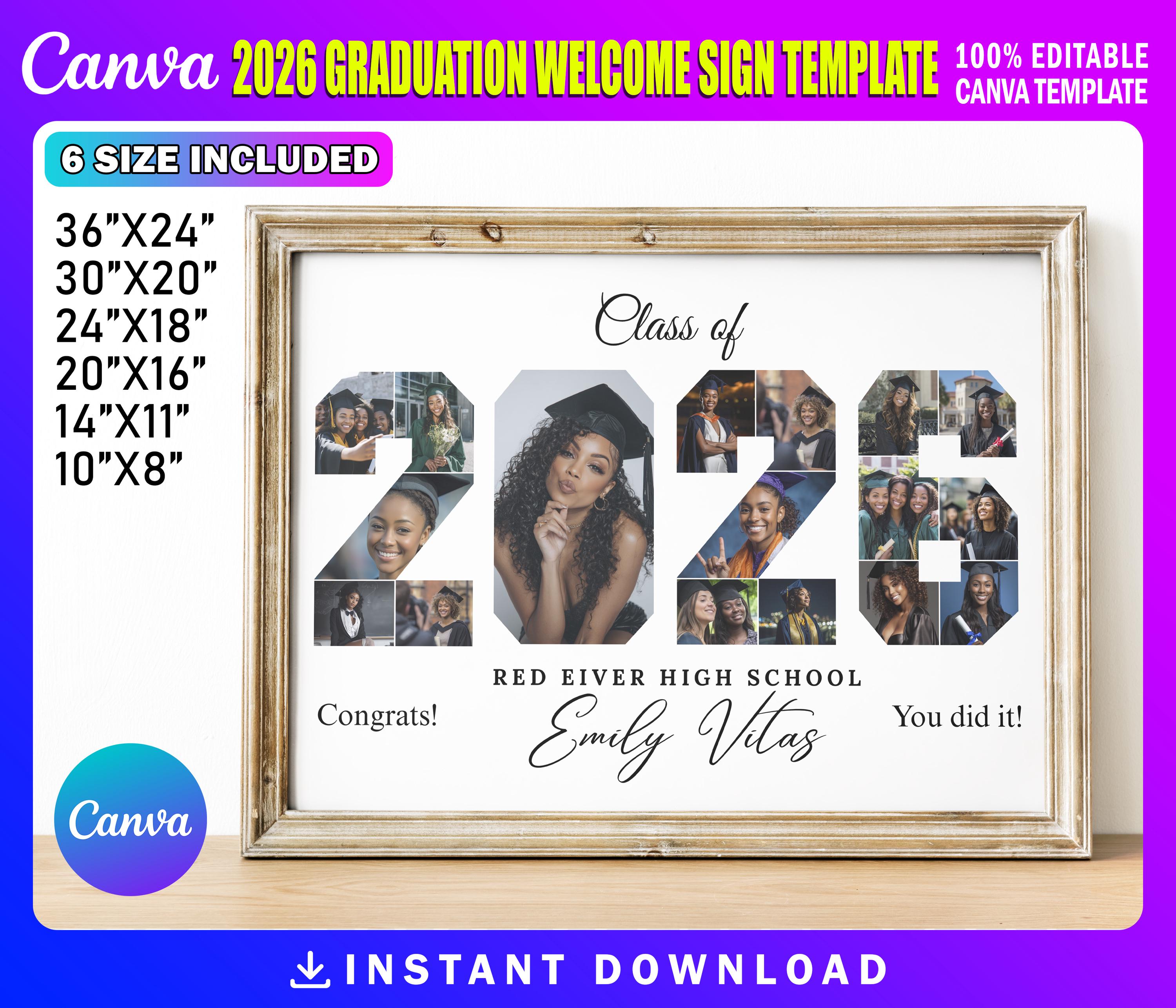 2026 Graduation Photo Collage Template | Class of 2026 Grad Welcome ...