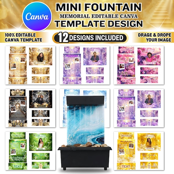 12x Memorial Mini Fountain Templates | Canva Editable Custom Designs | Custom Memorial Fountain Wrap Digital Bundle