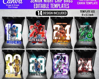 14x Senior Night Chip Bags Canva Template Bundle | Basketball Senior Night Party Favor Designs | Sports Team Class of 2026 Senior Keepsake