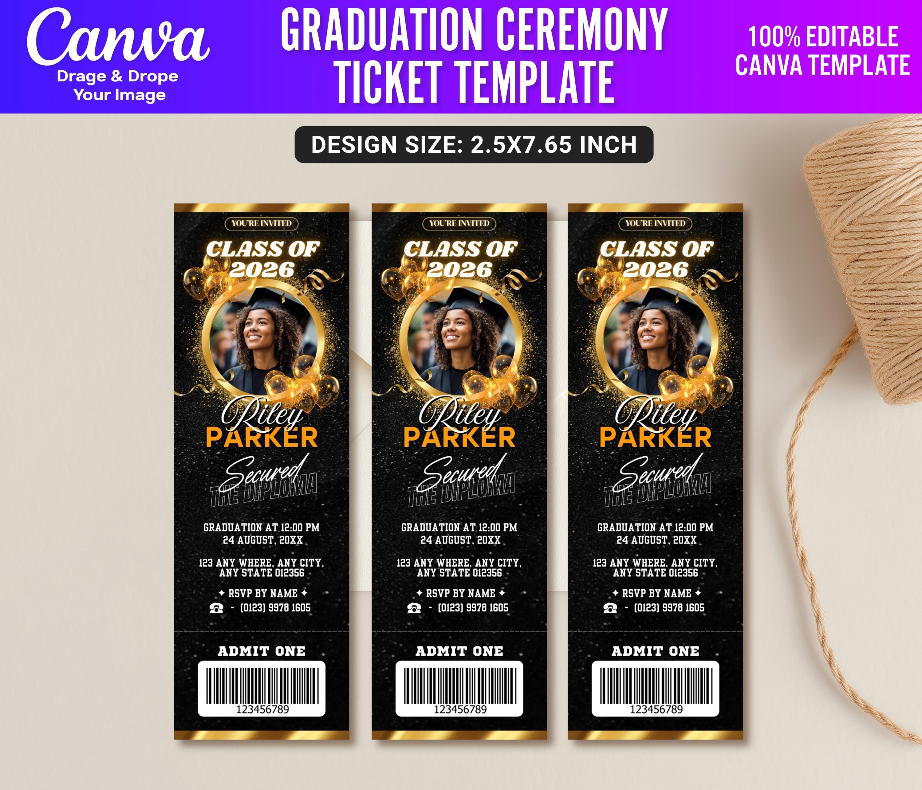 Graduation Ticket Request Editable Graduation Ceremony Ticket | Senior Class of 2026 Invitation ...